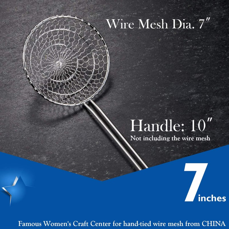 KEISSCO Hicook Stainless Steel Kitchen Spider Strainer Skimmer Ladle Food Dumpling Noodle Strainer for Pasta Spaghetti Noodles and Frying, 7 inches - Image 3